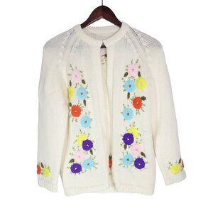 Vintage Knit Cardigan with Flowers